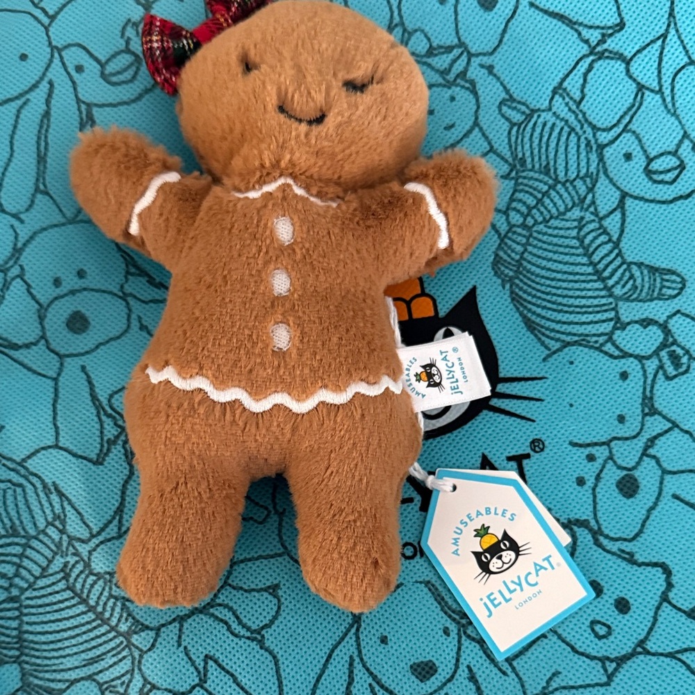 Jellycat Festive Gingerbread Plush - Brown and Red